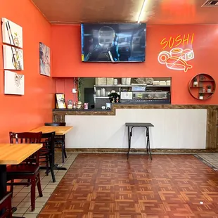 A couple tables for seating