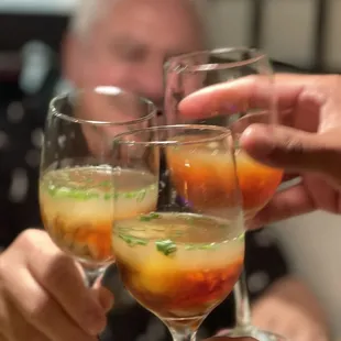 A toast with oyster shooters