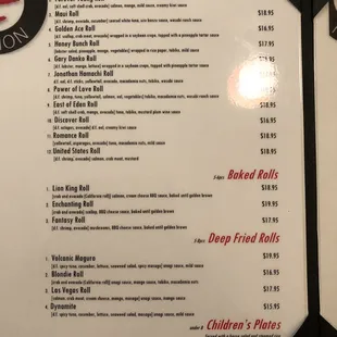 a menu for a sushi restaurant