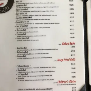 a menu for a sushi restaurant
