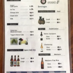 sushi and sashimi, menu