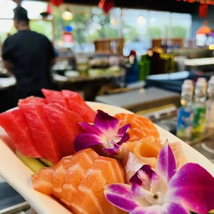 Salmon Sashimi 5pcs  Tuna Sashimi 5pcs Salmon belly Sashimi