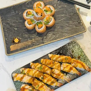 Orange Blossom Roll(8pcs) Seared Salmon Nirigi Seared Ebi Nirigi