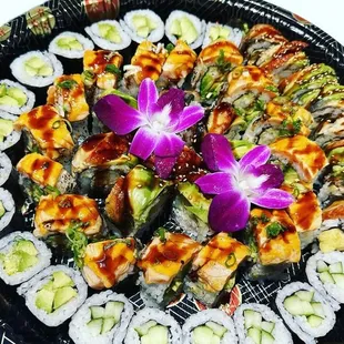 Avocado roll, cucumber roll, dragon roll, Oregon roll