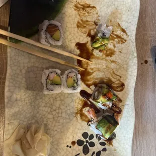 I got the Dragon Roll with Salmon Avocado Roll and the California Roll