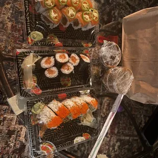 a variety of sushi on display