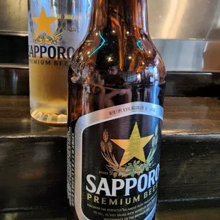 a bottle of sappora premium beer