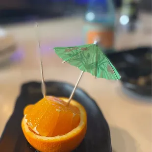 Chef brought this juicy Sunkist out for us at the end of the meal. There&apos;re only two of us, but we order 5 rolls