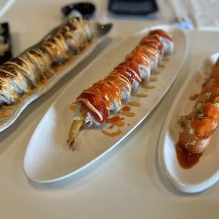 left to right: Baked Salmon Roll, Jasmine Roll, Rolypoly Roll.