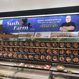 a display of sushi farm