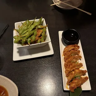 Spicy Edamame and Spicy Gyoza