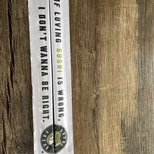  a sticker on a wooden surface