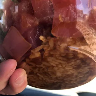 That's rice at the bottom, or shall I say ponzu