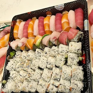 Assortment of rolls and nigiri.