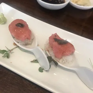 Toro Tartar Special Sushi with Truffle Salt a Wasabi