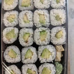 several avocado rolls, but barely any ginger