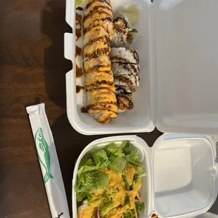 top- spider roll 10/10 bottom- pink lady 10/10 house salad- 10/10 (amazing ginger sauce)