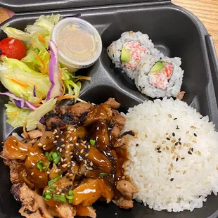 Take out. My fav and under 8 bucks!