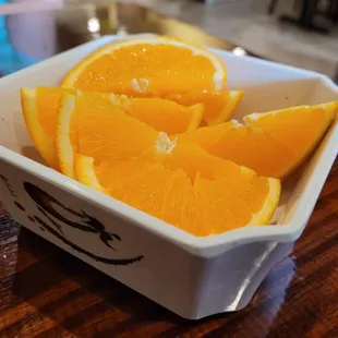 Complimentary Orange Slices (helps clean palate after meal)