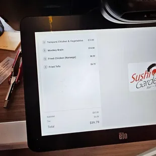 the menu on the tablet