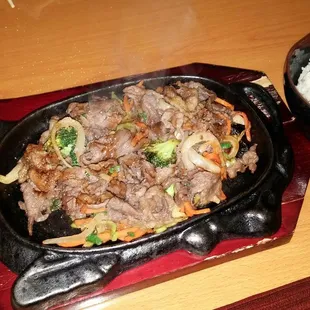 Bulgogi dinner. There was a peanut sauce flavor that I really liked, and the veggies were nice and crisp.