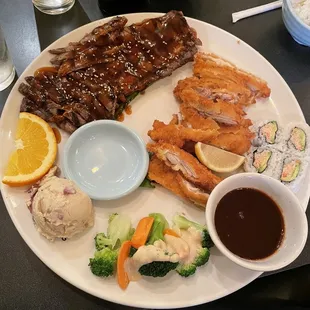 Special Dinner Plate with Beef Teriyaki and Chicken Katsu