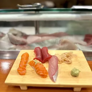 Salmon, tuna, yellowtail