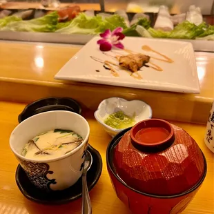 Chawan Mushi &amp; miso soup w/ clams &amp; fish
