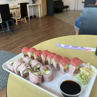 Sunset roll, and Philadelphia added jalapeño. You're looking at $25 with no drink.