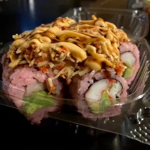 a close up of a sushi dish