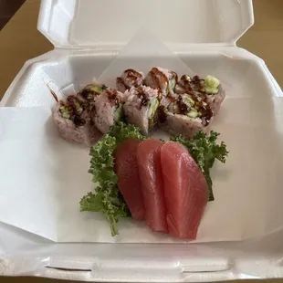 Tuna sashimi and Ell roll
