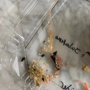 Chewed up plastic in the spider roll.