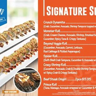 sushi and sashimi, menu