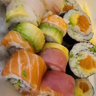 Rainbow roll and salmon avocado roll
