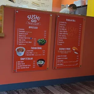menus on the wall of a restaurant