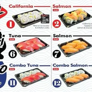 sushi and sashimi, menu