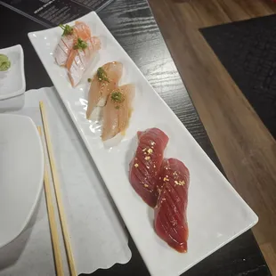 Bluefin tuna sushi with gold flakes