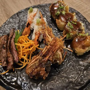 Beef, sweet shrimp, roll