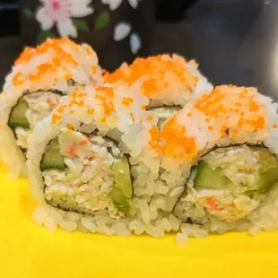 Another type of Cali or crab roll?  Maybe some salmon roe on top? It was yum anyway.