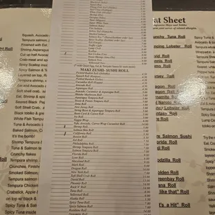 Sushi menu