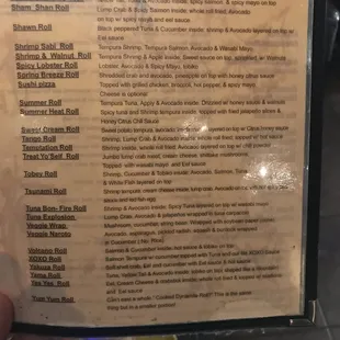 Description of all the special rolls