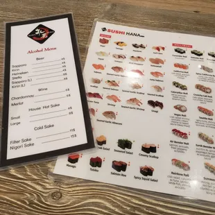 menu, sushi and sashimi