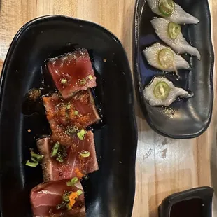 Left Tuna Tataki, Right Yellow Tail Jalapeno