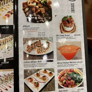 a menu for sushi