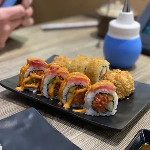 Red dragon roll and crunchy Philly roll