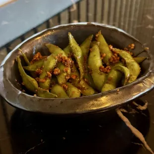 Spicy garlic Edamame
