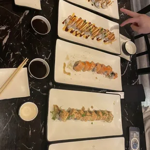 a variety of different types of sushi