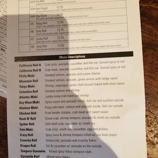 Sushi menu 2