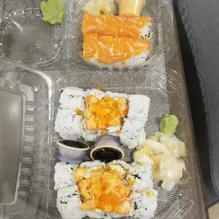 Laganisto lobster rolls X2 and pink salmon roll with cream cheese.