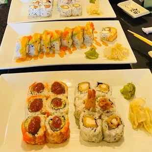 a variety of different types of sushi